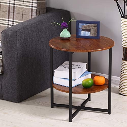 2-Story Round Side Sofa Table With Shelves