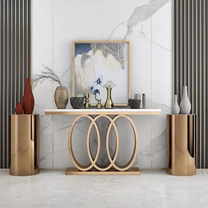 Italian Style Console Table with Wall Mirror Ring Design  Console Table