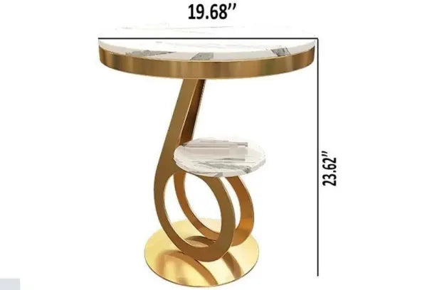Benz's  Round Coffee Table Sofa Side Corner Living Room End Bedside  (Gold+White)