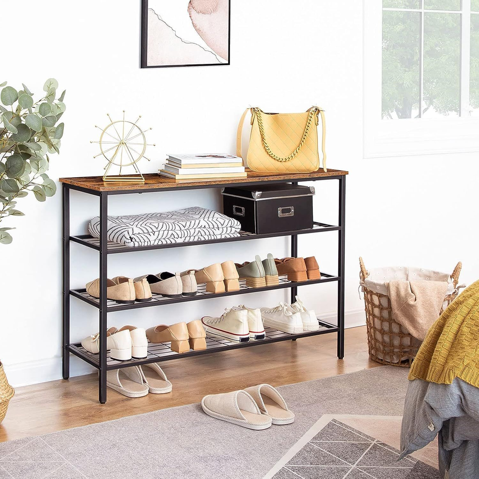 Roomy Industrial Style Shoe Rack 3-Tier with MDF Top