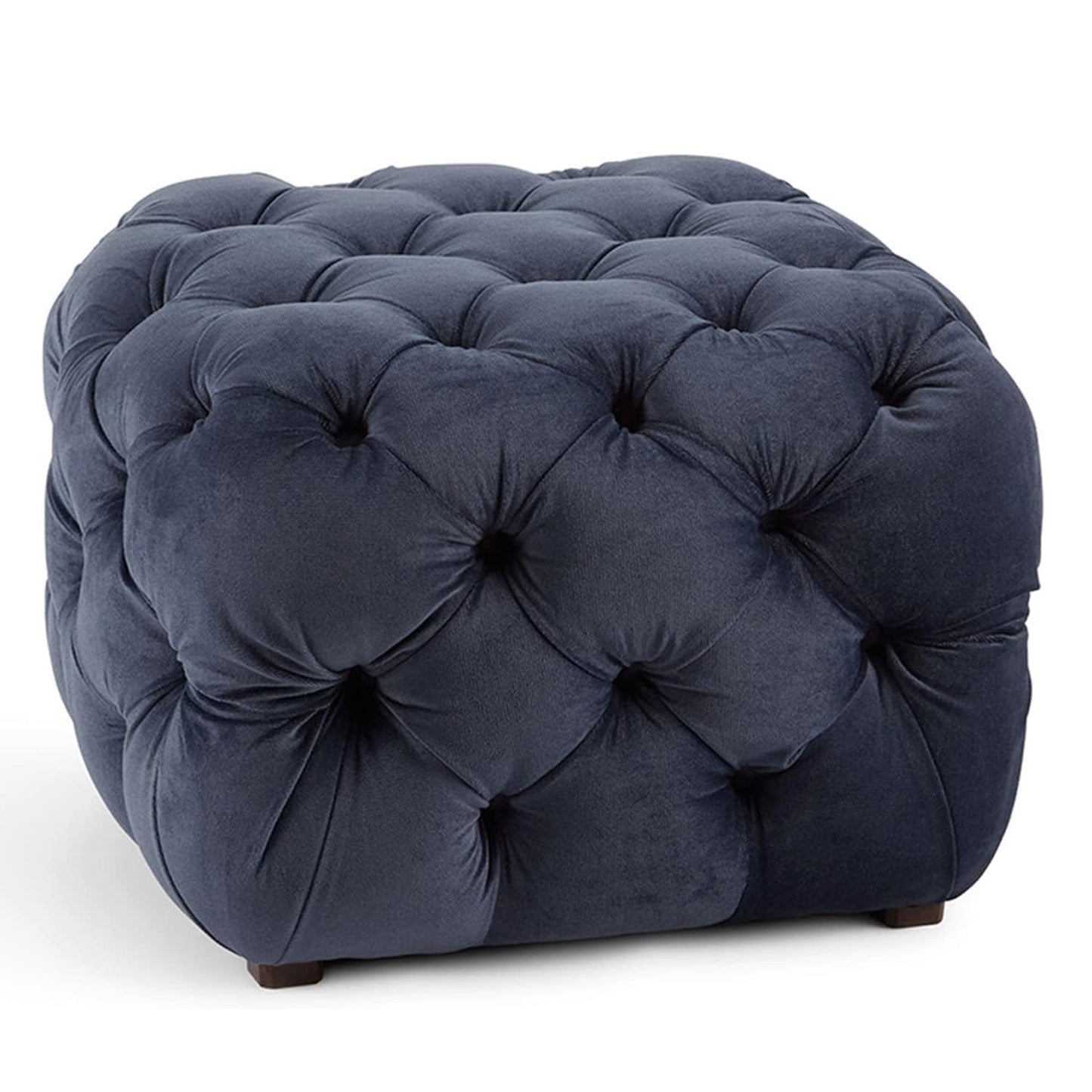 Button Tufted Velvet Cube Ottoman, Upholstered Modern Footrest with Solid Wood Frame