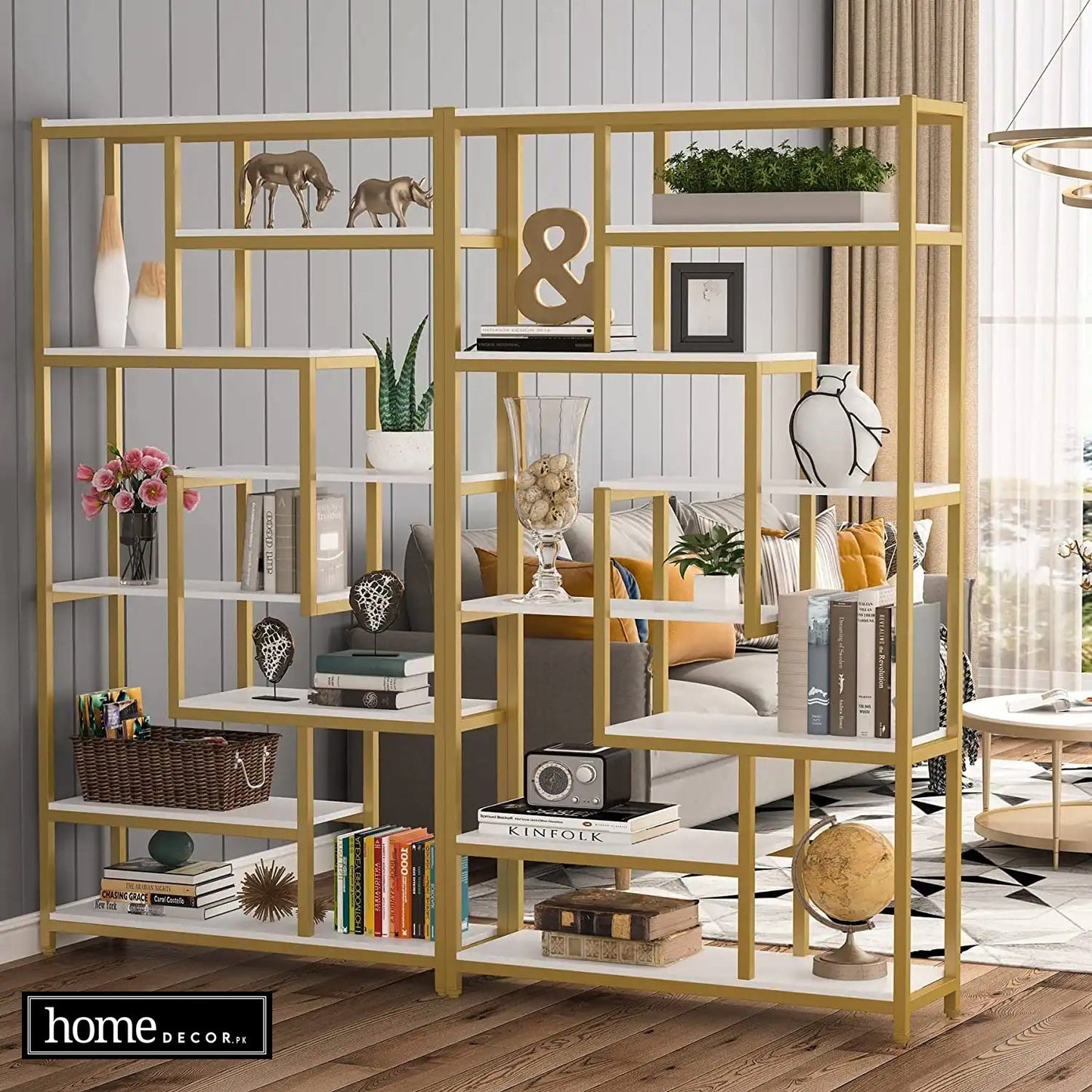 Nordic Gold Partition Shelf Living Room Solid Wood Display Display Shelf Iron Cosmetics Storage Rack
