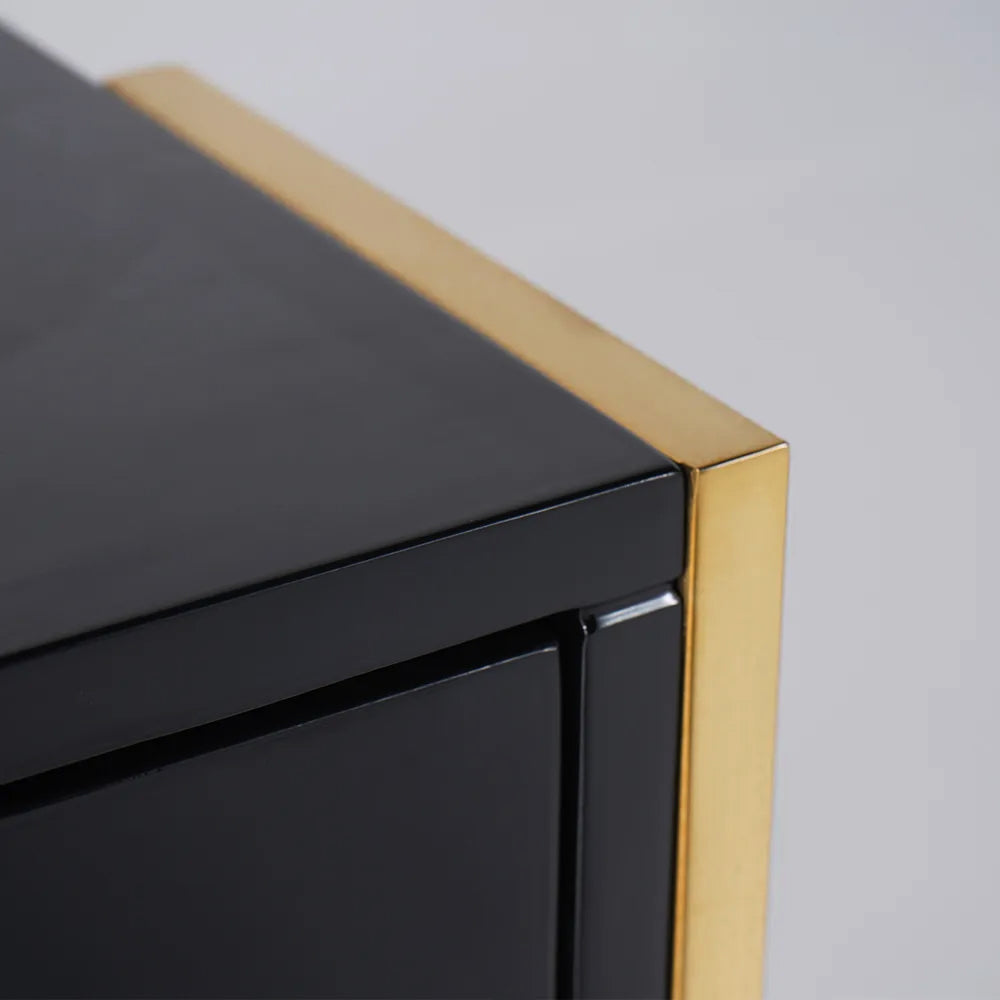 Jocise Modern Black Wooden End Table with 1 Drawer & Golden Double Stainless Steel Pedestal