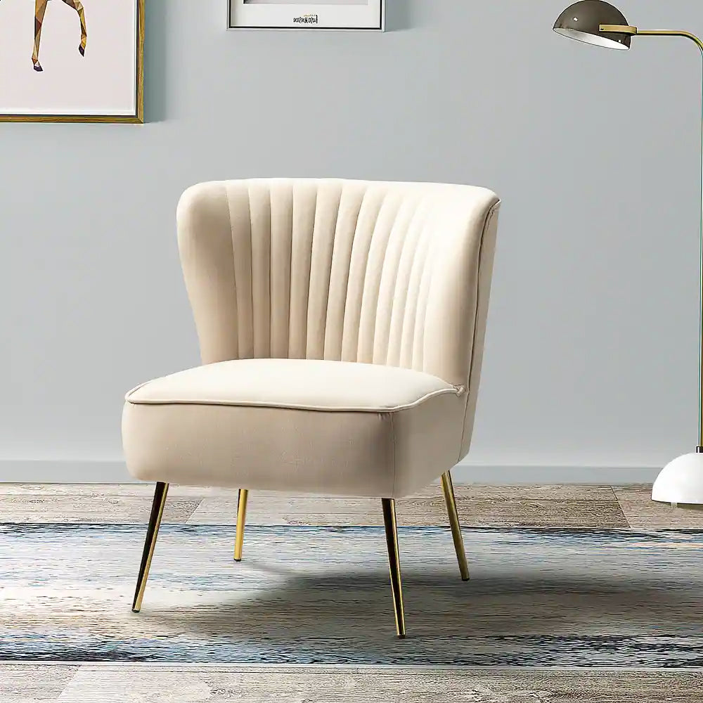 Monica Living Room Armless Accent Comfy Chair with Tufted Back and Metal Legs Fill Master Molty Foam
