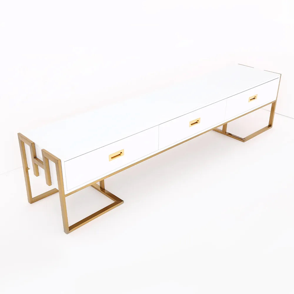 Modern Jocise White & Gold TV Stand 3 Drawers Media Console