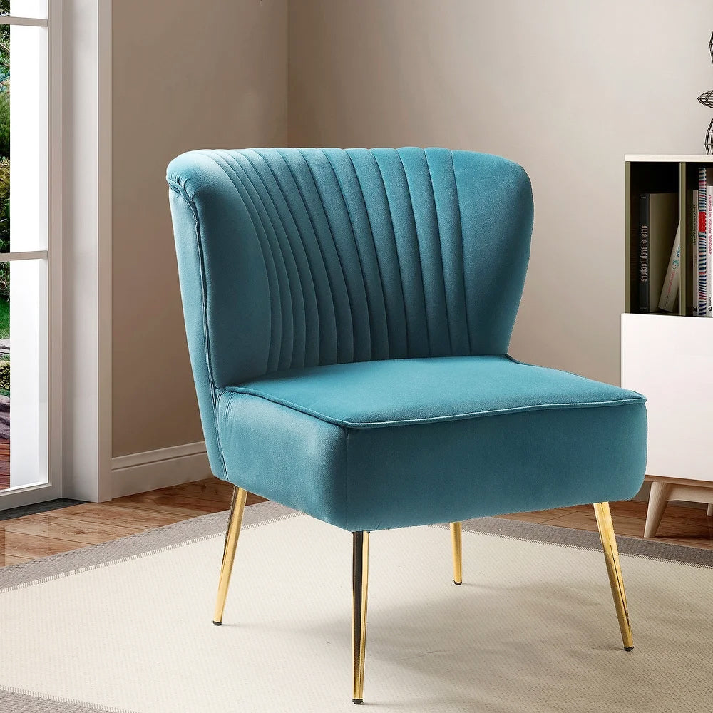 Monica Living Room Armless Accent Comfy Chair with Tufted Back and Metal Legs Fill Master Molty Foam