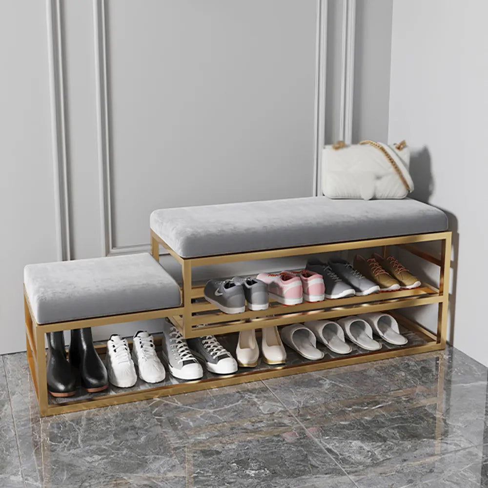 Modern Bench Velvet Upholstered Bench-Gray shoe storage