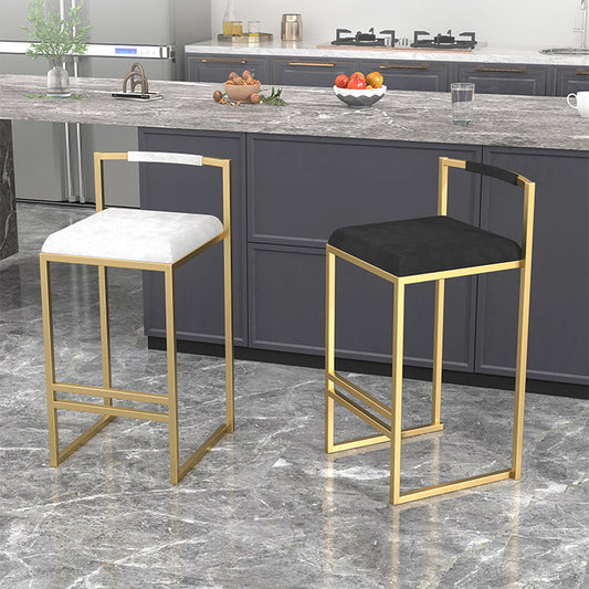 MIAOKU Bar 2 Stool Velvet Seat Dining Chair with Gold Metal Legs Pub High Stool, for Breakfast Bar Stool Kitchen Counter