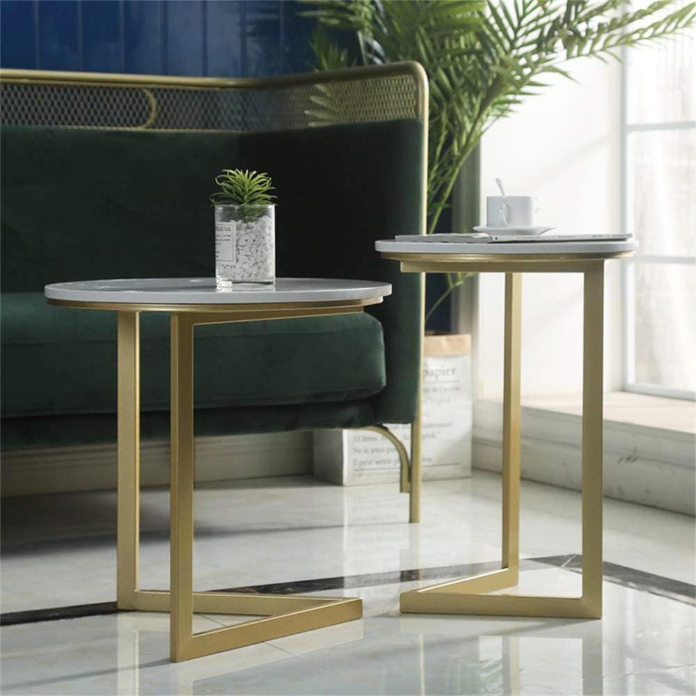 Round Side End Table with Metal Legs Coffee Living Room