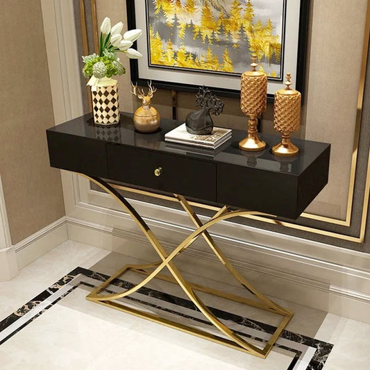 Black Console Table with Drawer Hallway Table Contemporary for Hallway X Gold Base