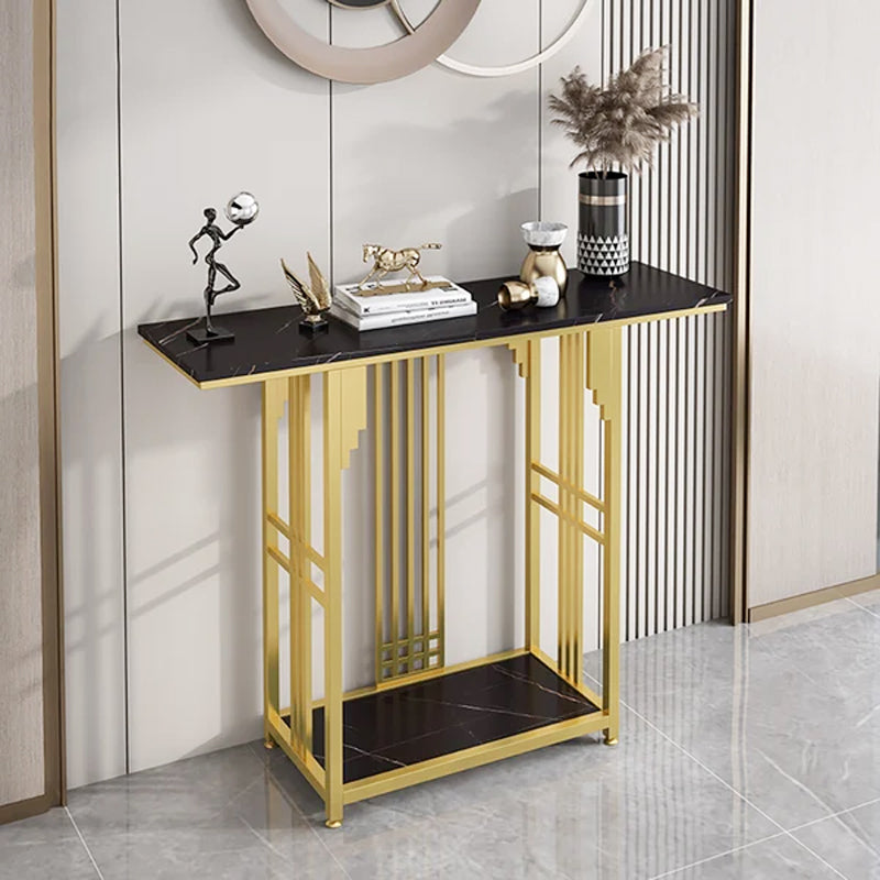 Black Console Table with Storage MDF Top & Metal Frame 11/11 SALE