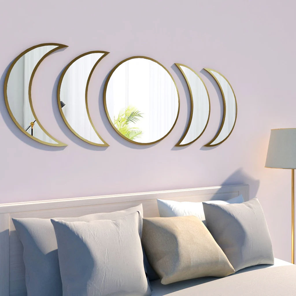 Moon Cycle Designer Mirrors (Set of 5) in Golden Finish Frame