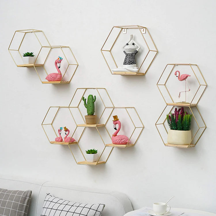 Hexagonal Floating Wall Mounted Shelves - 3 Layer