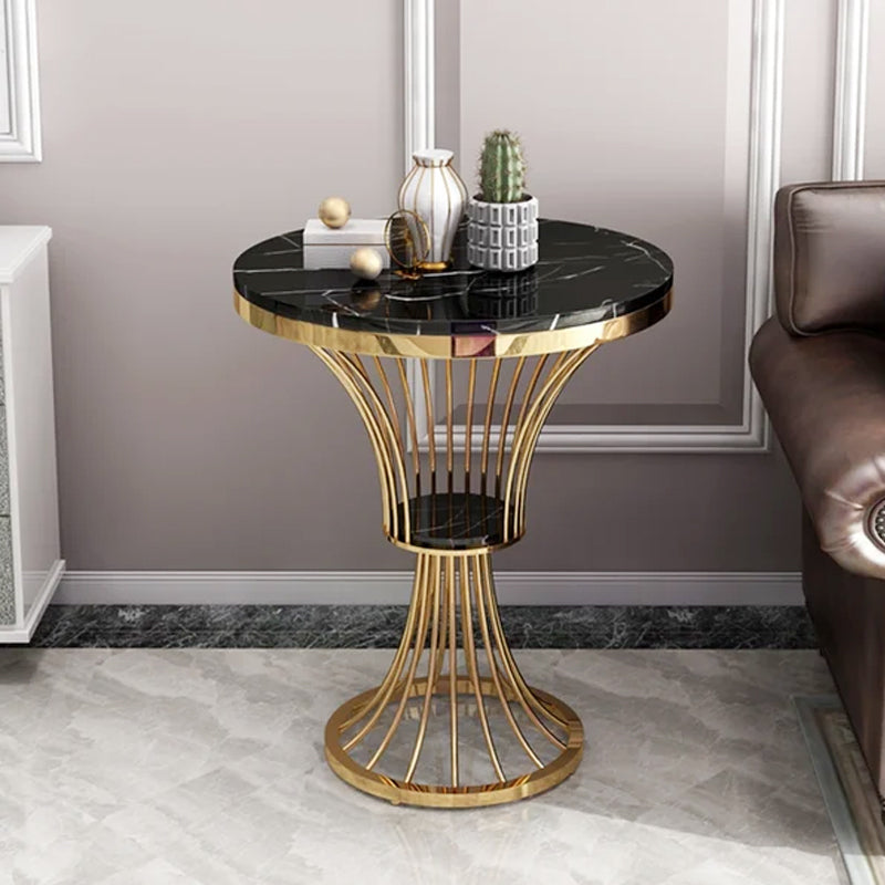 Black Round MDF Side Table Spiral-Shaped End Table in Gold