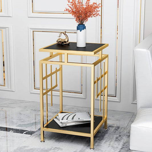 Black 2-Tiered End Table with Shelf Metal Frame Side Table