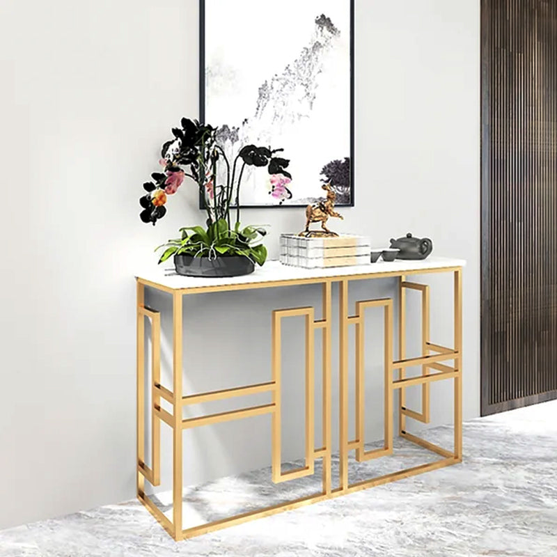 Modern White Console Table in Solid Wood Top & Metal Frame for your Entryway or Hallway