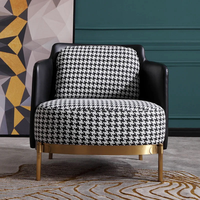 Nordic Sofa Single Light Luxury Designer Living Room Swivel Chair with Metal Frame