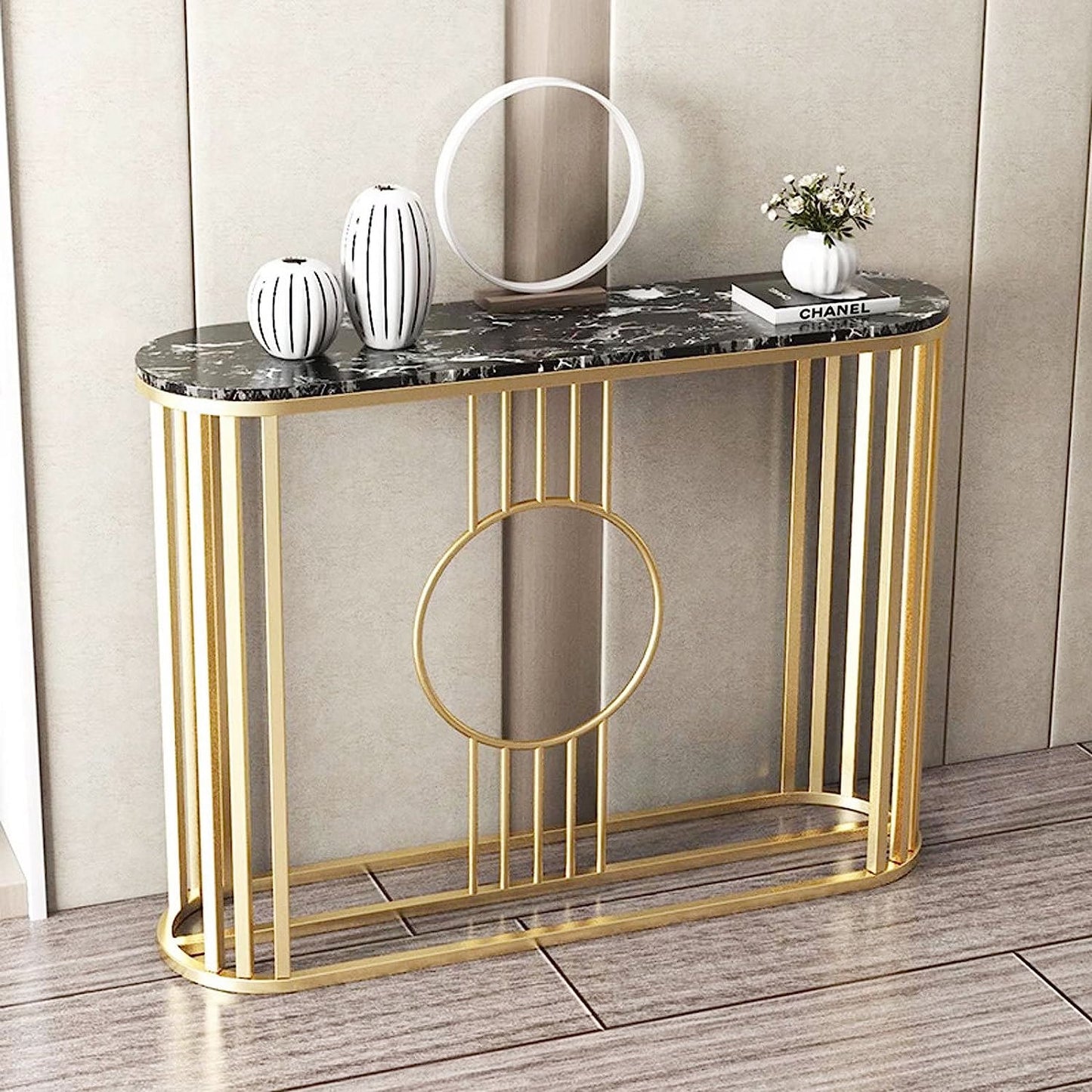Narrow Console Table Metal Legs Hallway Storage Shelves For Entry