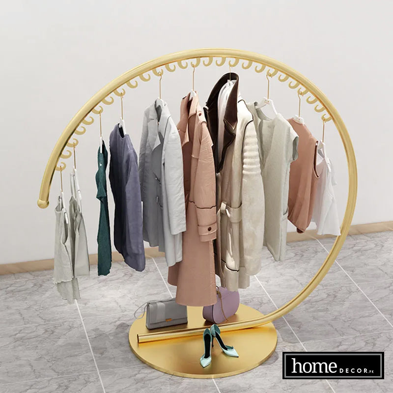 Curved Metal Clothes Rail, with Lower Shelf, Creative Coat Rack, Unique and Novel