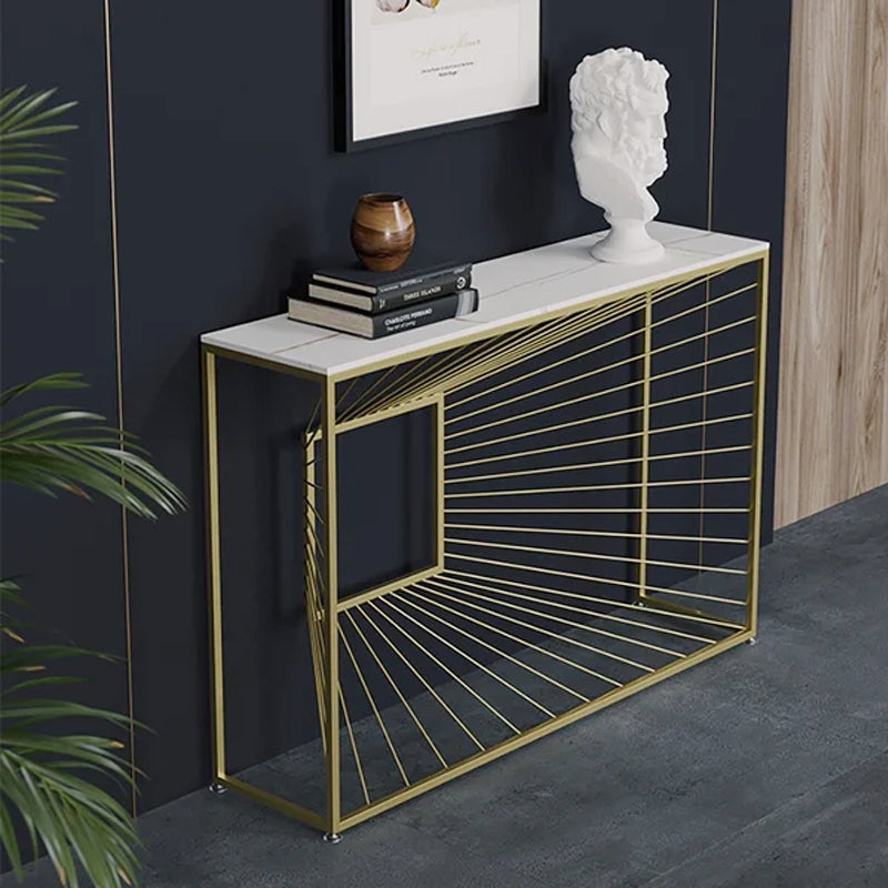 Modern White Narrow Console Table with MDP Top & Metal Frame