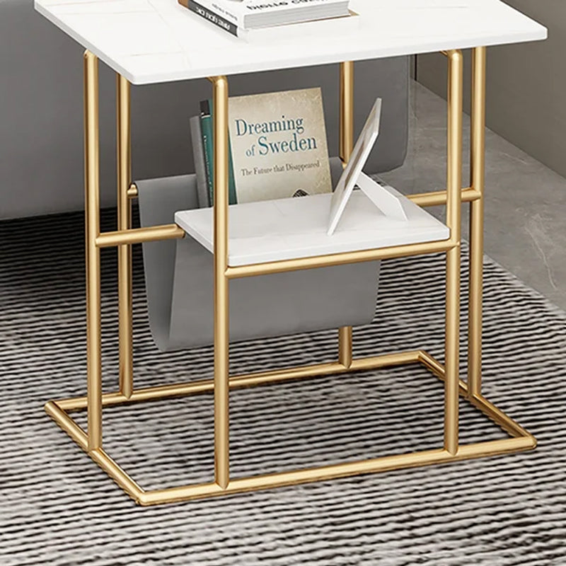 Modern End Table with Shelf Sintered Stone Top & Metal Frame Side Table
