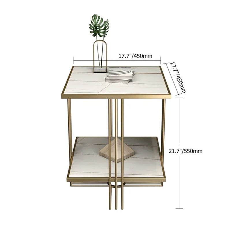 White MDF Top Side Table with Storage and Geometric Gold Frame
