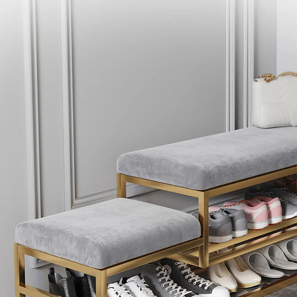 Modern Bench Velvet Upholstered Bench-Gray shoe storage