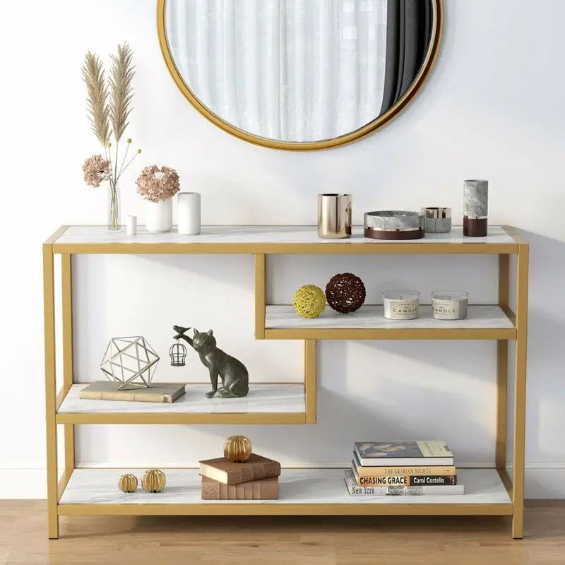 Modern Console Table with Storage MDF Top & Metal Frame