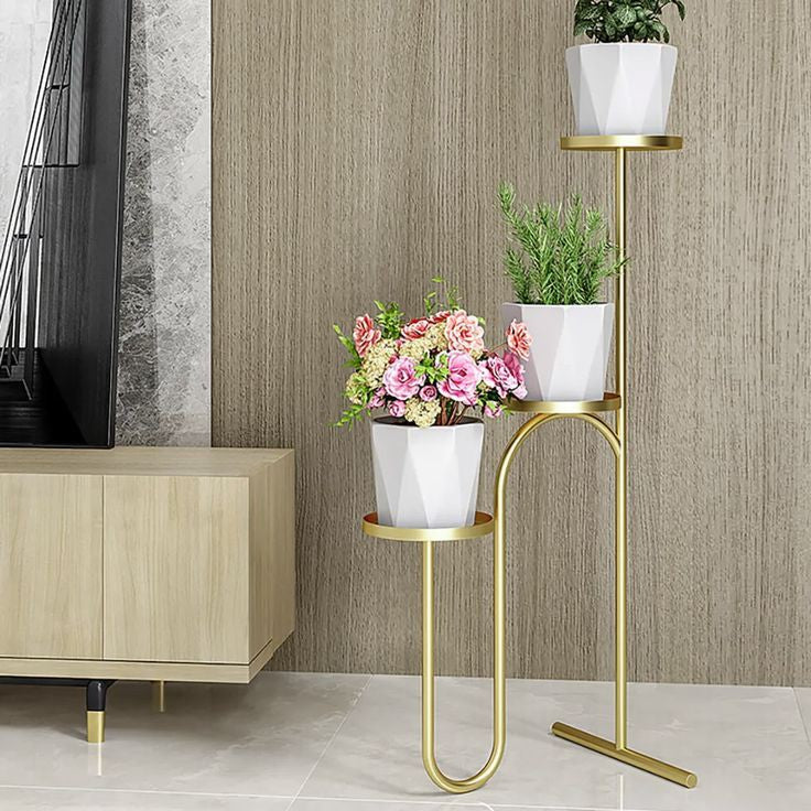 3-Tier Nordic Plant Stand Metal Floral Stand With Tray Shelving In Golden