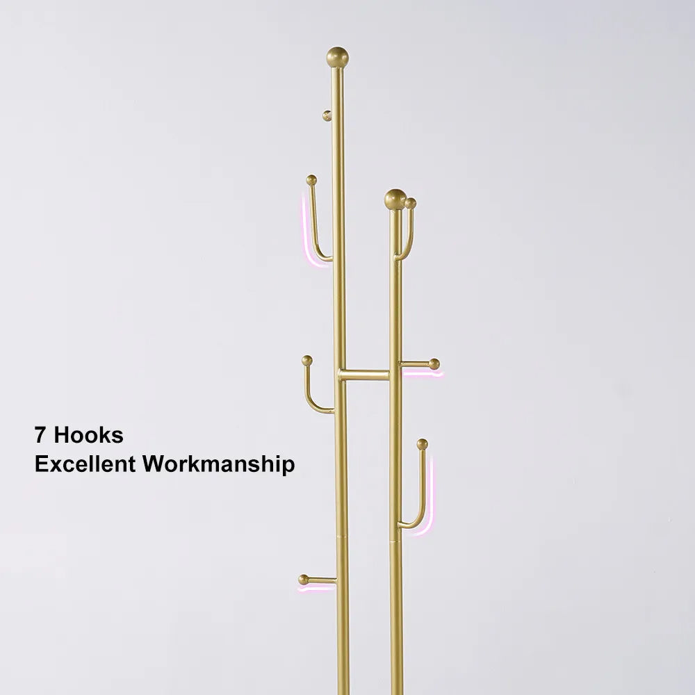 Gold Standing Coat Rack with 7 Hooks Entryway Clothing Rack decor