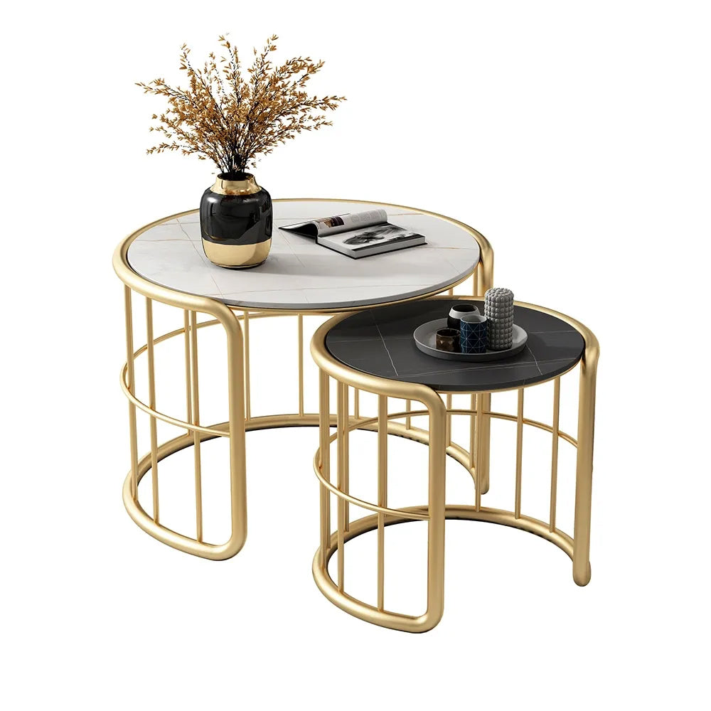 Black & White Nesting Coffee Table Set with Metal Base