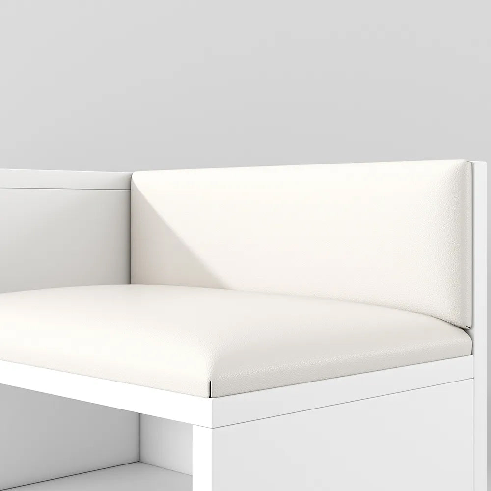 Yellar White Modern Upholstered Shoe Rack Bench with Storage Cabinet and Shelf Hallway