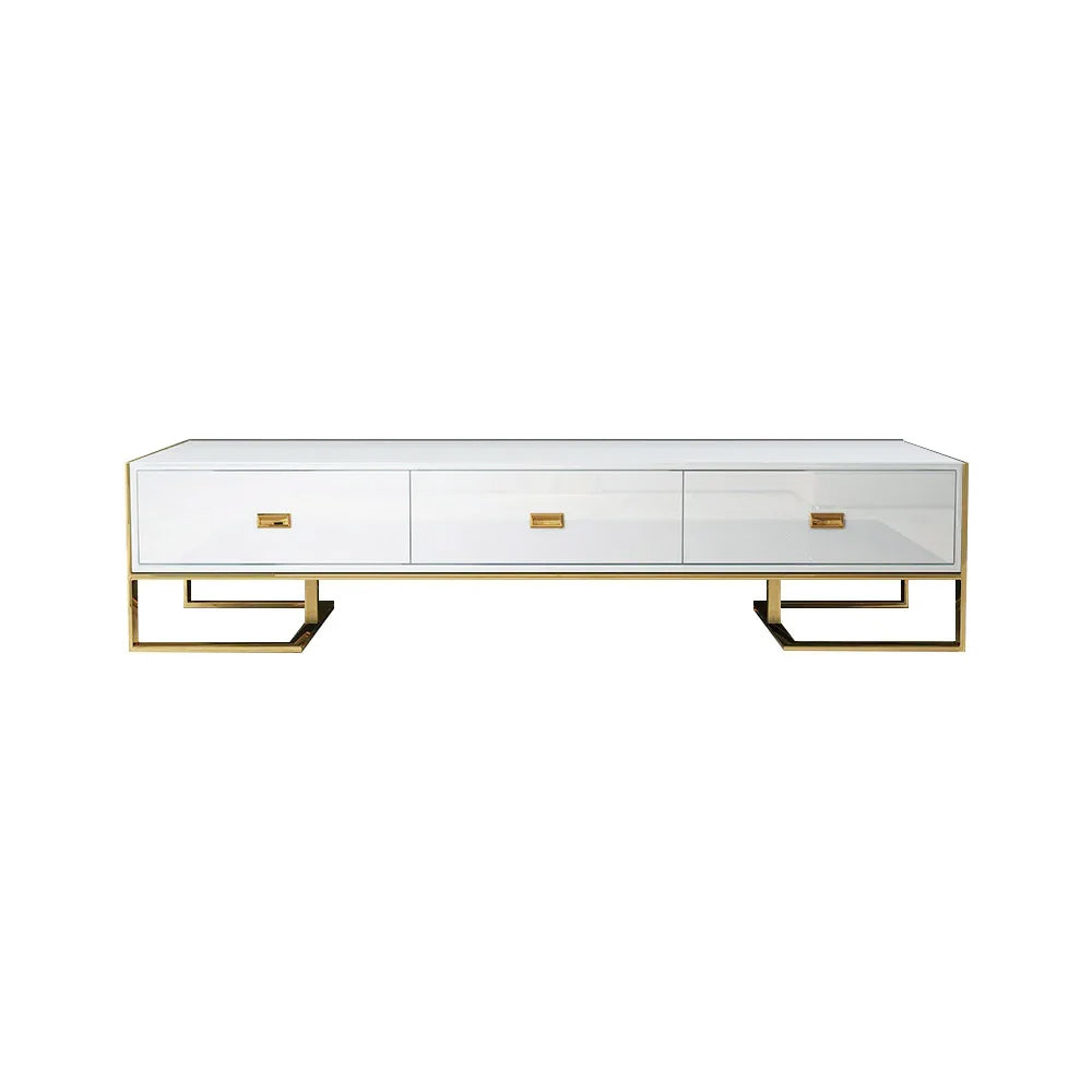 Modern Jocise White & Gold TV Stand 3 Drawers Media Console