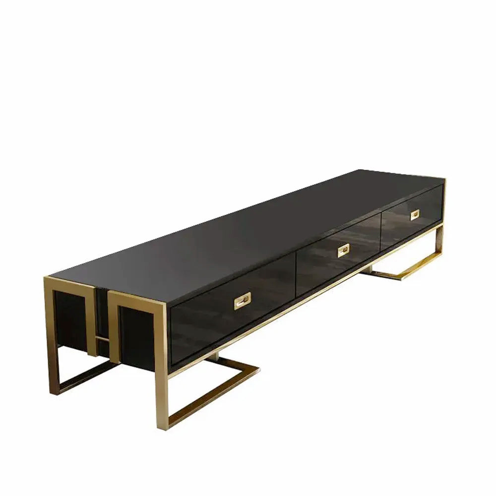 Jocise Black TV console Stand 3 Drawers Media Stand with Gold Frame