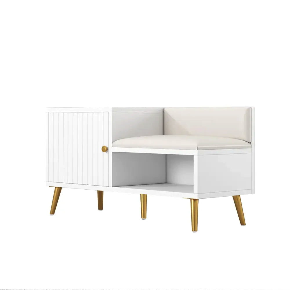 Yellar White Modern Upholstered Shoe Rack Bench with Storage Cabinet and Shelf Hallway