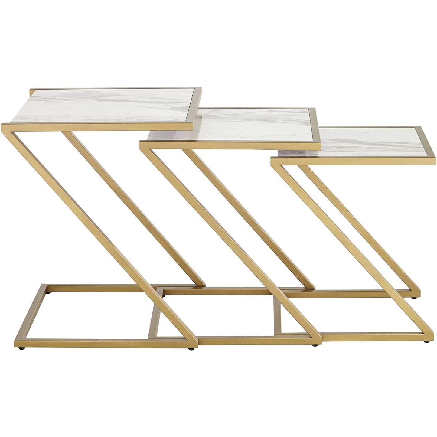 Zig Zag Nesting Tables Set of 3 in Gold Metal Frame