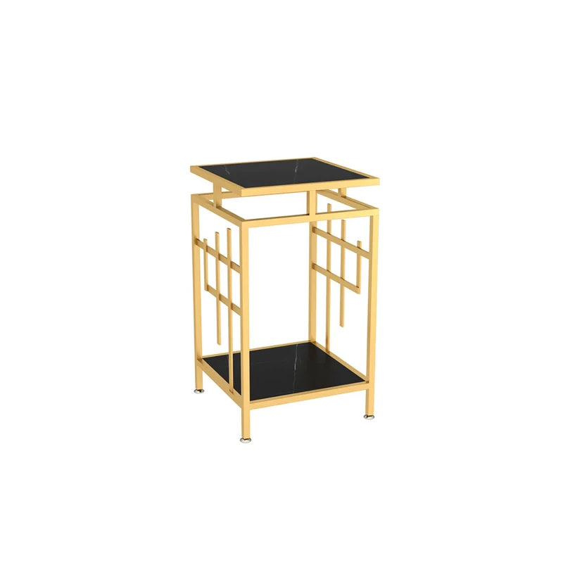 Black 2-Tiered End Table with Shelf Metal Frame Side Table
