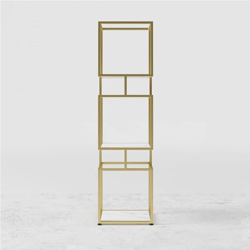 3-Tier Modern Gold Cube Bookcase with Metal Tower Display Shelf in Gold Frame