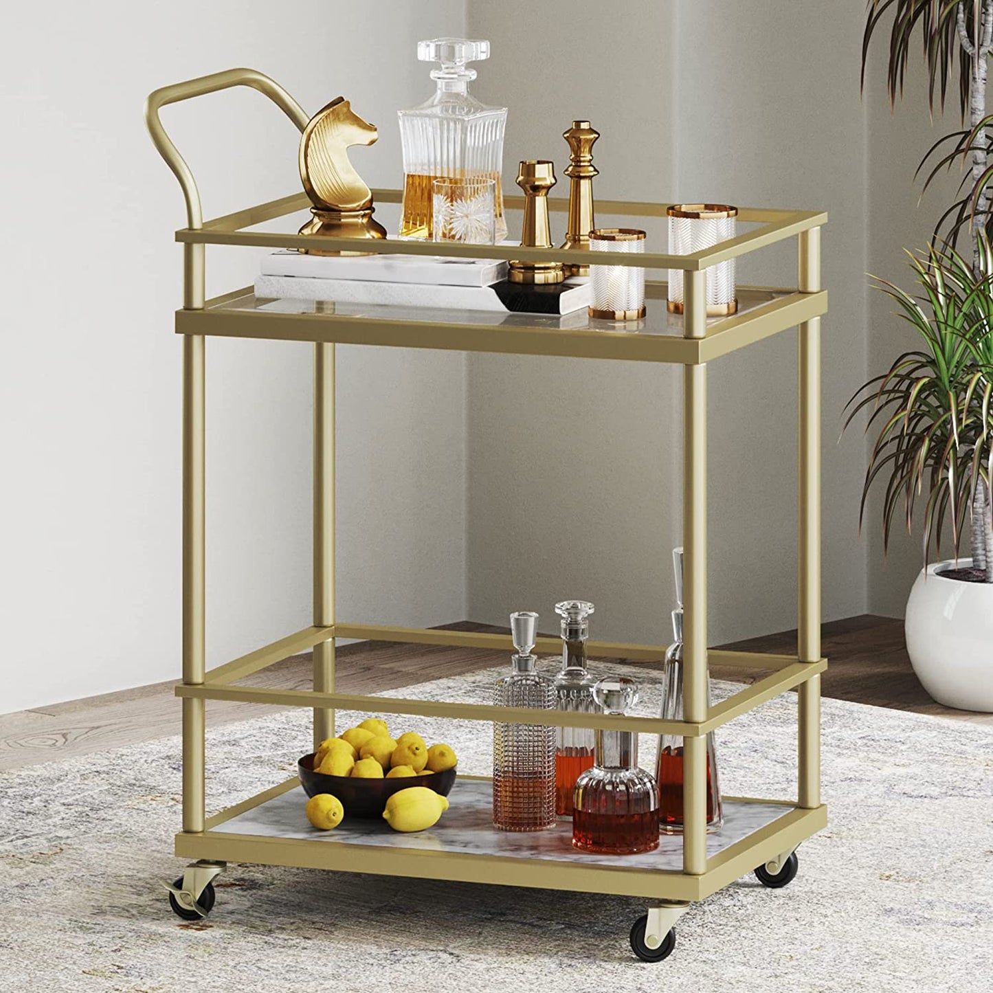 Carter Rolling Bar and Serving Cart 2-Tier trolley