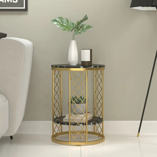 Sofa  Side Table, Small Round Coffee Table and Coffee Table, with Painted Metal Frame, Double Storage Space, Suitable for Living Room and Bedroom