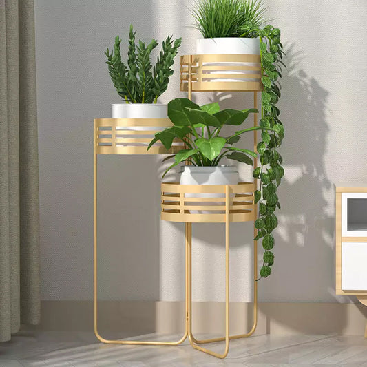3-Tier Metal Plant Stand Ring storage tray, 3-layer storage space, foldable design, create free and changeable space.