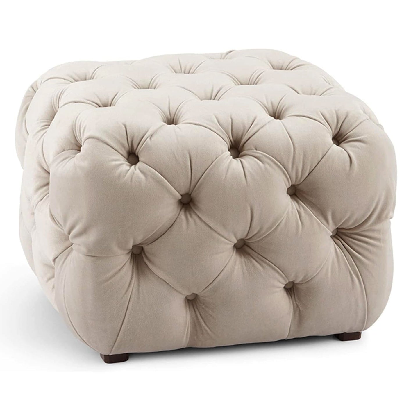 Button Tufted Velvet Cube Ottoman, Upholstered Modern Footrest with Solid Wood Frame