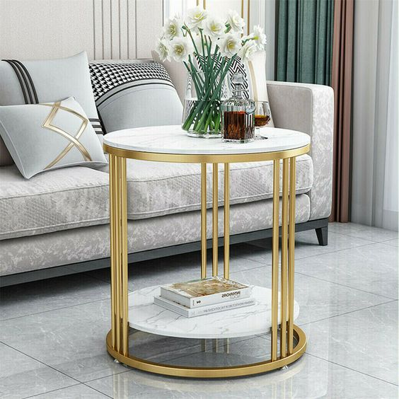 Modern Round Metal Home Decor Table,Bedside Table,Coffe Table,Corner Table(Golden,White)