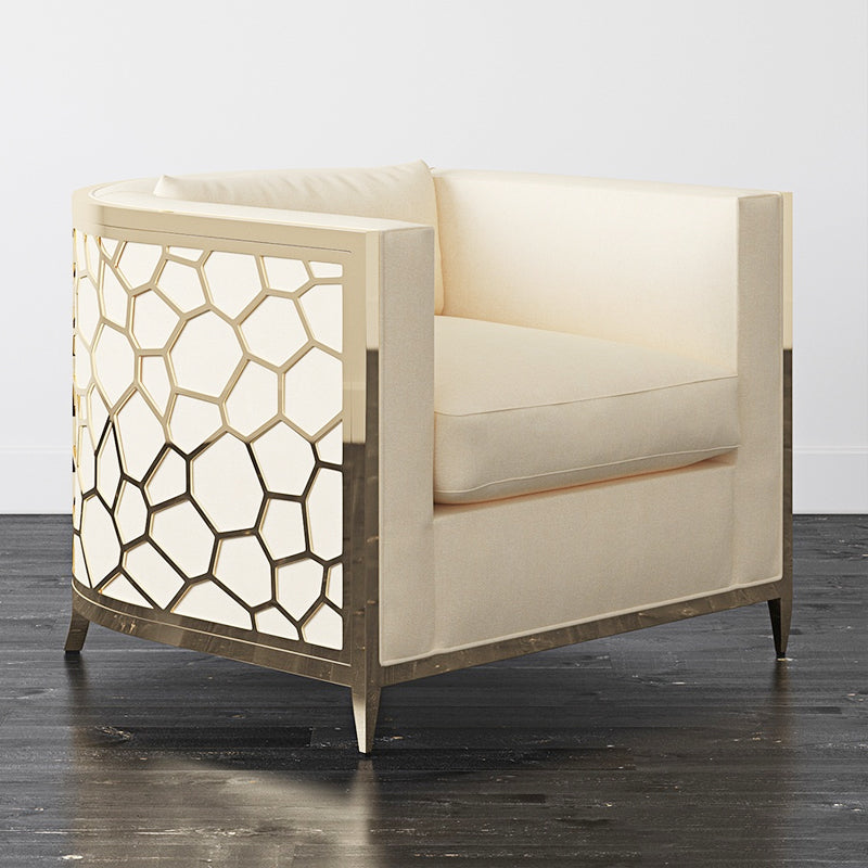 Contemporary Laser Cut Gold Frame with Colorful Velvet Cushion Backrest Lounge Seat Sofa Chair