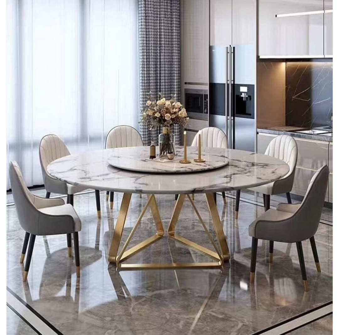 White Modern Round Faux Dining Table