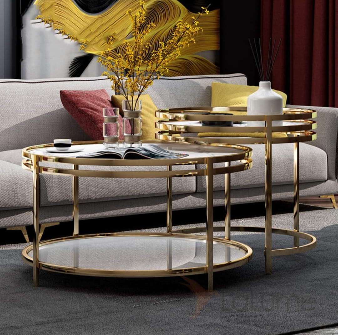 Designer Luxury Nesting Table Set in Metal Frame