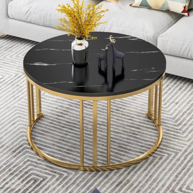 Modern Faux MDF Top Nesting Table With Metal Frame For Living Room