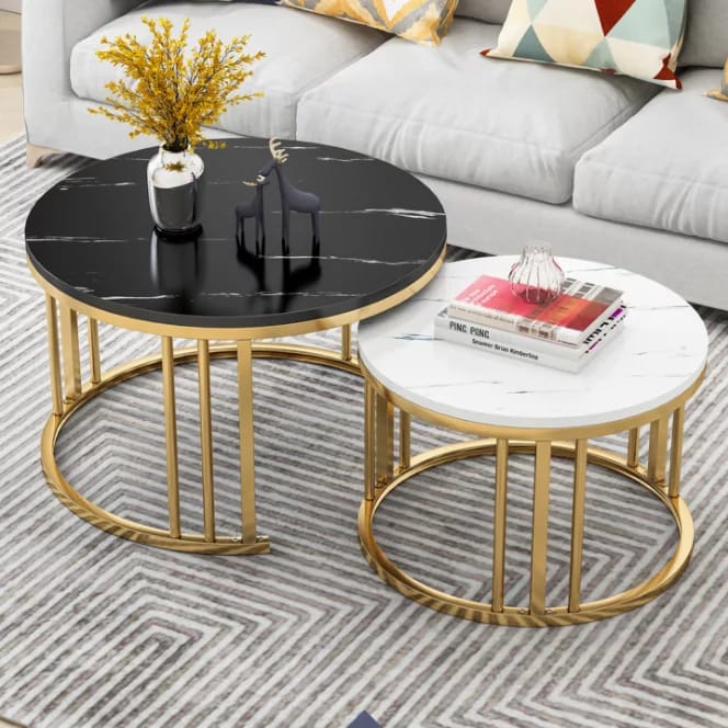 Modern Faux MDF Top Nesting Table With Metal Frame For Living Room