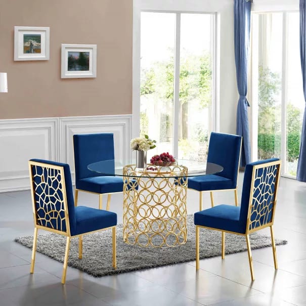 Modern Dining Table with 4 Chairs Gold Silver Metal Leg Home Restaurant