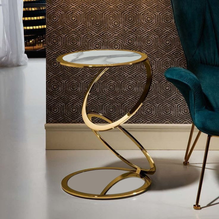 Elegant Metal Side Table Golden, Compact Corner Table Plant Display Stand Modern Tall Tables With Glass Top, for Florists, Hotels